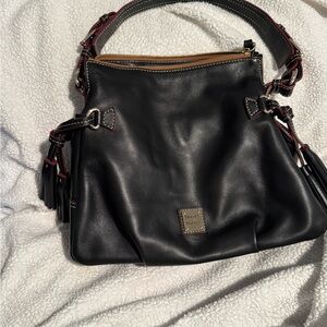 Dooney & Bourke Black Leather Shoulder Bag with Tan Trim